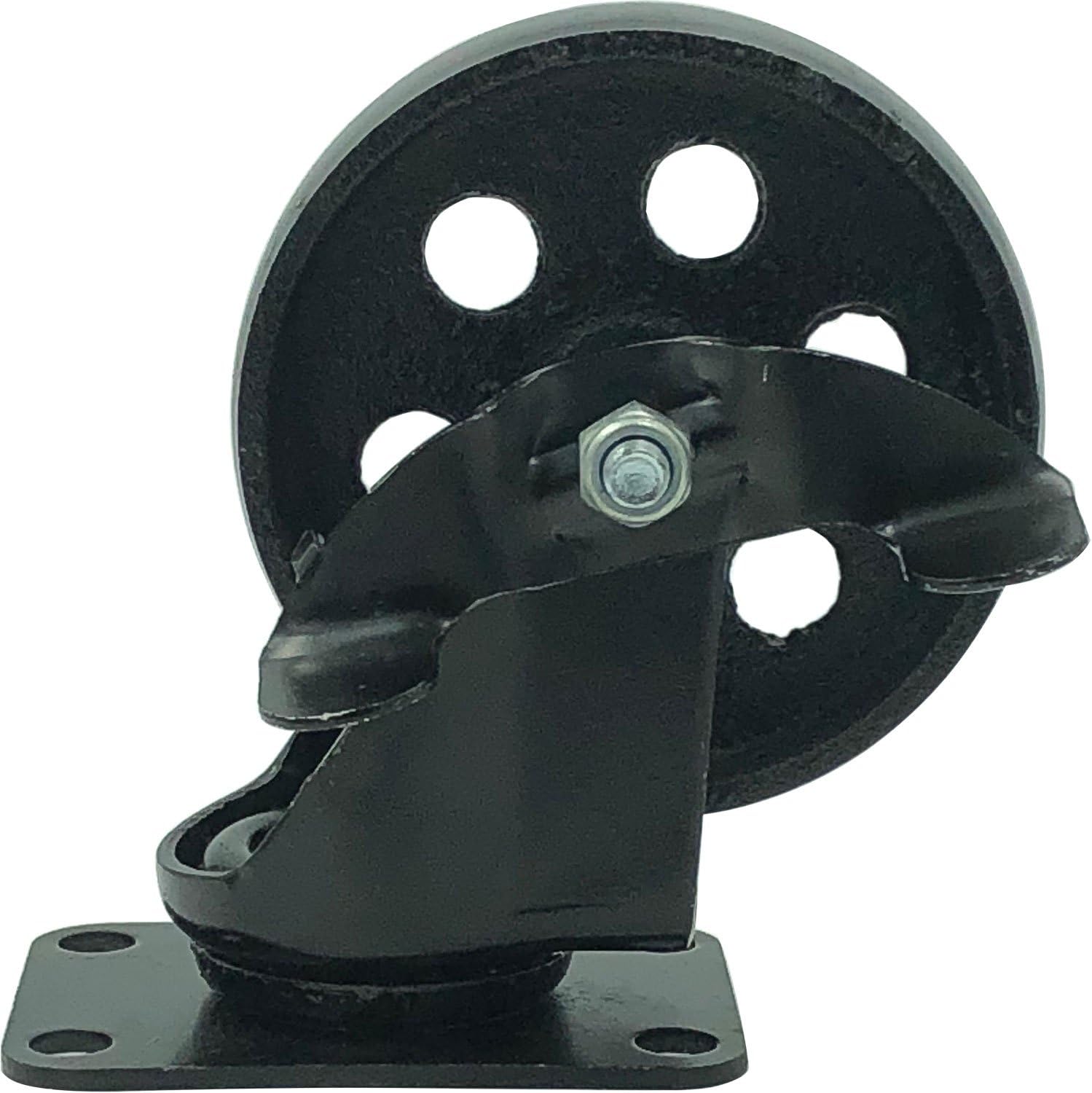 FactorDuty 4 All Black Metal Swivel Plate Caster Wheels w/Brake Lock Heavy Duty High-Gauge Steel (4" with Brake): Industrial & Scientific