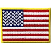 PatchClub American Flag Patch Premium Embroidered, 3.5in - Gold Border - US Flag Patch, United States of America Military Uniform Iron On/Sew On