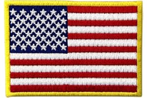 PatchClub American Flag Patch Premium Embroidered, 3.5in - Gold Border - US Flag Patch, United States of America Military Uniform Iron On/Sew On