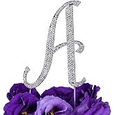 LOVENJOY Gift-Boxed 3.3" Sparkly Crystal Rhinestone Letter A Cake Topper Silver