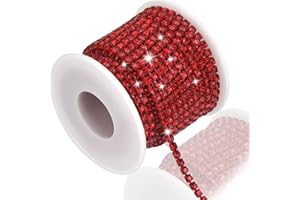 DROPOWER 4MM Crystal Rhinestone Close Chain Trim 10 Yards Rhinestone Banding Claw Cup Chain for Sewing Crafts, DIY Decoration, Jewelry, Clothing, Shoes Red