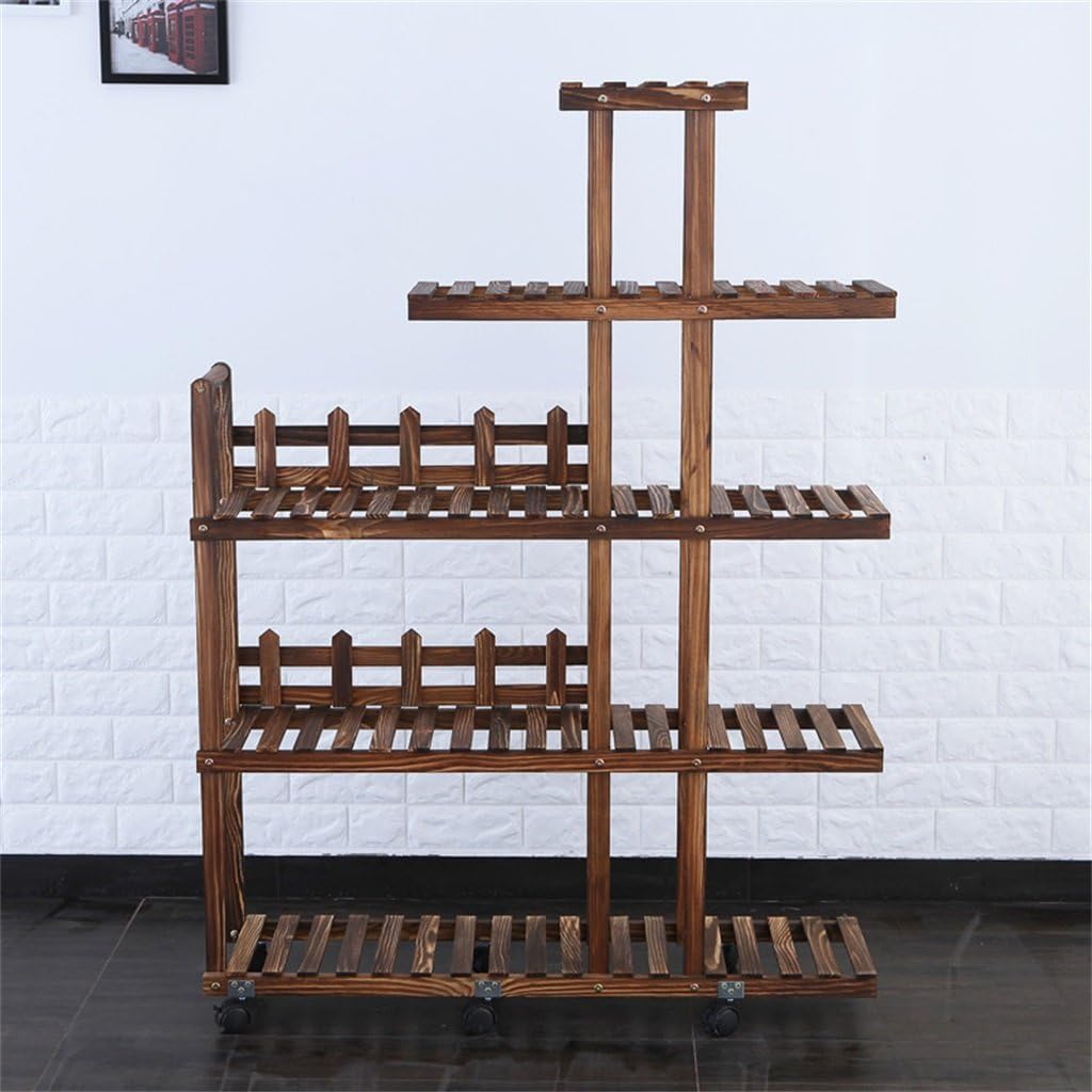 WYDM 5-Schicht-Trapez Blumenständer mit Rädern Gartenterrasse Balkon Pflanze Dekoration Display-Ständer Blumenständer - dunkelbraun - L98 * D25 * H130cm