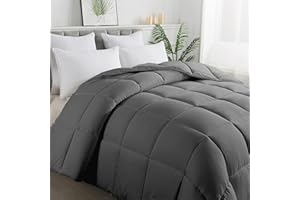ELNIDO QUEEN® All-Season Gray Down Alternative Quilted Comforter- Corner Duvet Tabs-Machine Washable-Duvet Insert or Stand-Alone Lightweight Comforter-Twin Size(64×88 Inch)