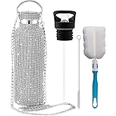 INSTOME Bling Water Bottle Rhinestone,Diamond Water Bottle with Chain,Rhinestone Water Bottles with Lid for Women,Bling Tumblers with 2 Style lids (silver, 17oz)