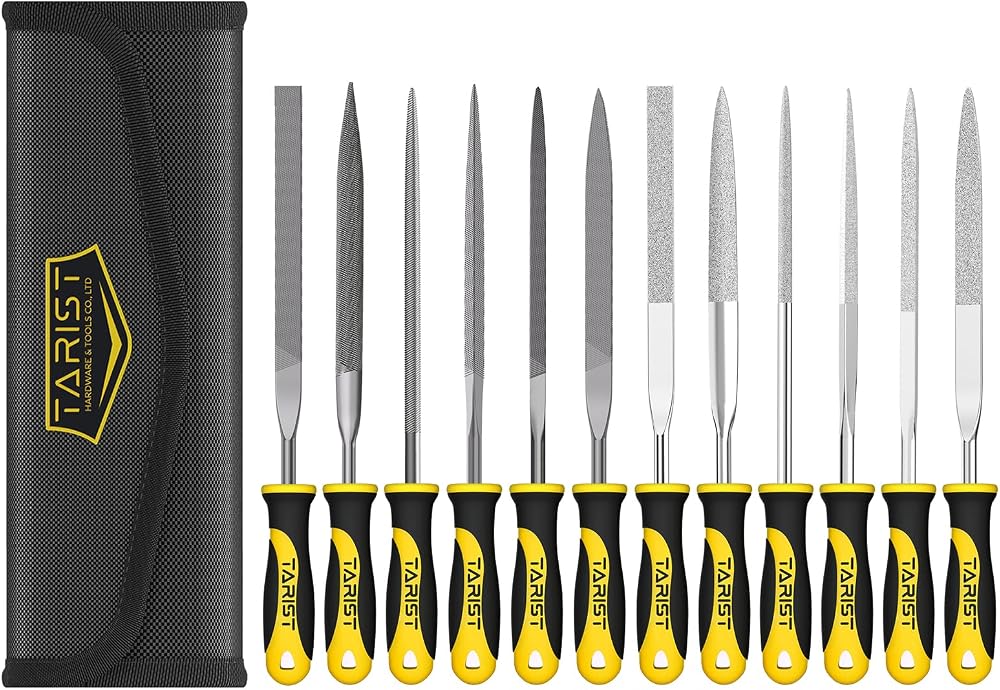 TARIST 12Pcs Needle File Set with Tool Bag – 6 Jeweler Files & 6 Steel Files
