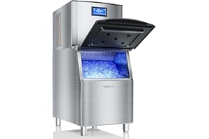 Leacco Commercial Ice Maker Machine 600LBS/24H with 400LBS Stainless Steel Storage Bin, Large Industrial Ice Maker, Air Cooled Modular Ice Cube Machine, Self-Cleaning Mode, 1200W