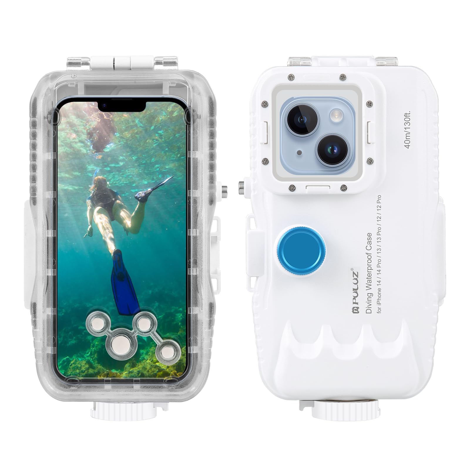 PULUZ Underwater Waterproof Snorkeling Dive Case for iPhone 16/15/14/13/13/12/12 Pro, 40m/130ft Housing Protective Cover Phone Photo Video Diving Case Clear (not for iOS26)