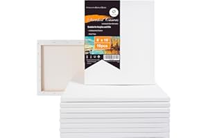 conda 8x10 inch Stretched Canvas for Painting, Pack of 10, 100% Cotton, 5/8 in Profile Blank Stretched Canvas Value Bulk Pack Art White Canvas for Acrylics, Oils Painting