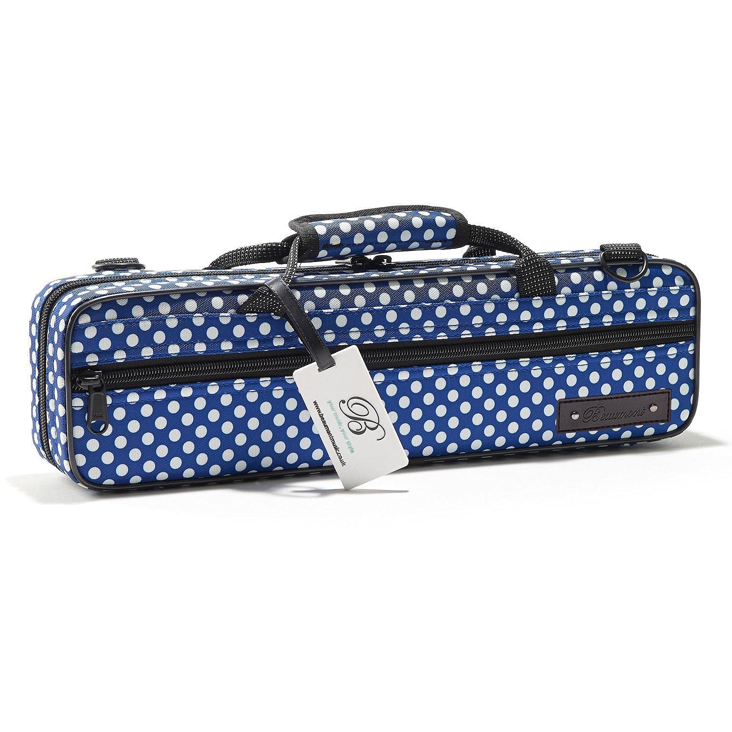 Flute Case - Beaumont C-Foot Flute Case- Lightweight Canvas - Blue Polka Dot