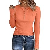 APOFER Womens Long Sleeves Ribbed Knit Tunic Shirts Scoop Neck Button Down Tops Casual Henley Tee Shirt Slim Fit Blouses