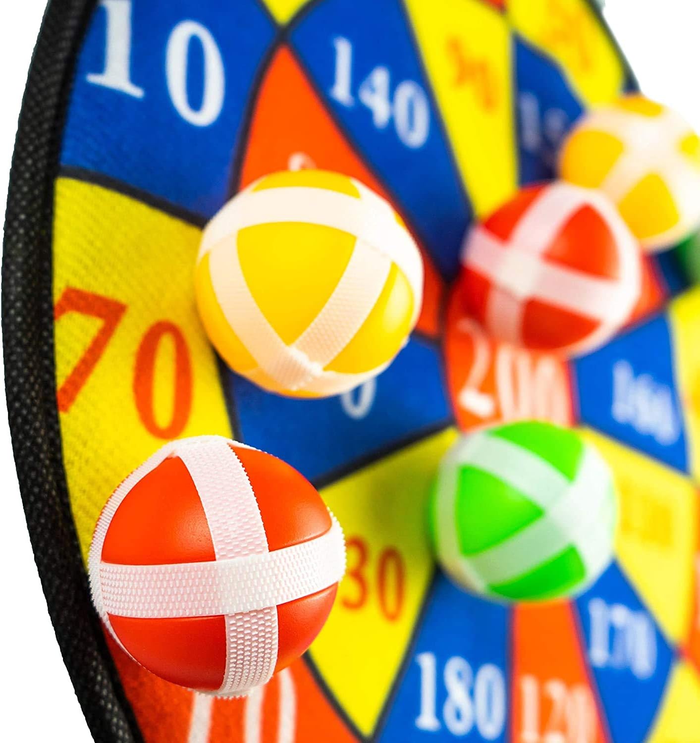 ROTEK Children's Velcro Dart Board for Hanging Indoors and Outdoors, Children's Dart Board with Improved Velcro Coating for a Firm Hold, Darts Throw Game Disc for Young and Old, 8 Balls, 30cm