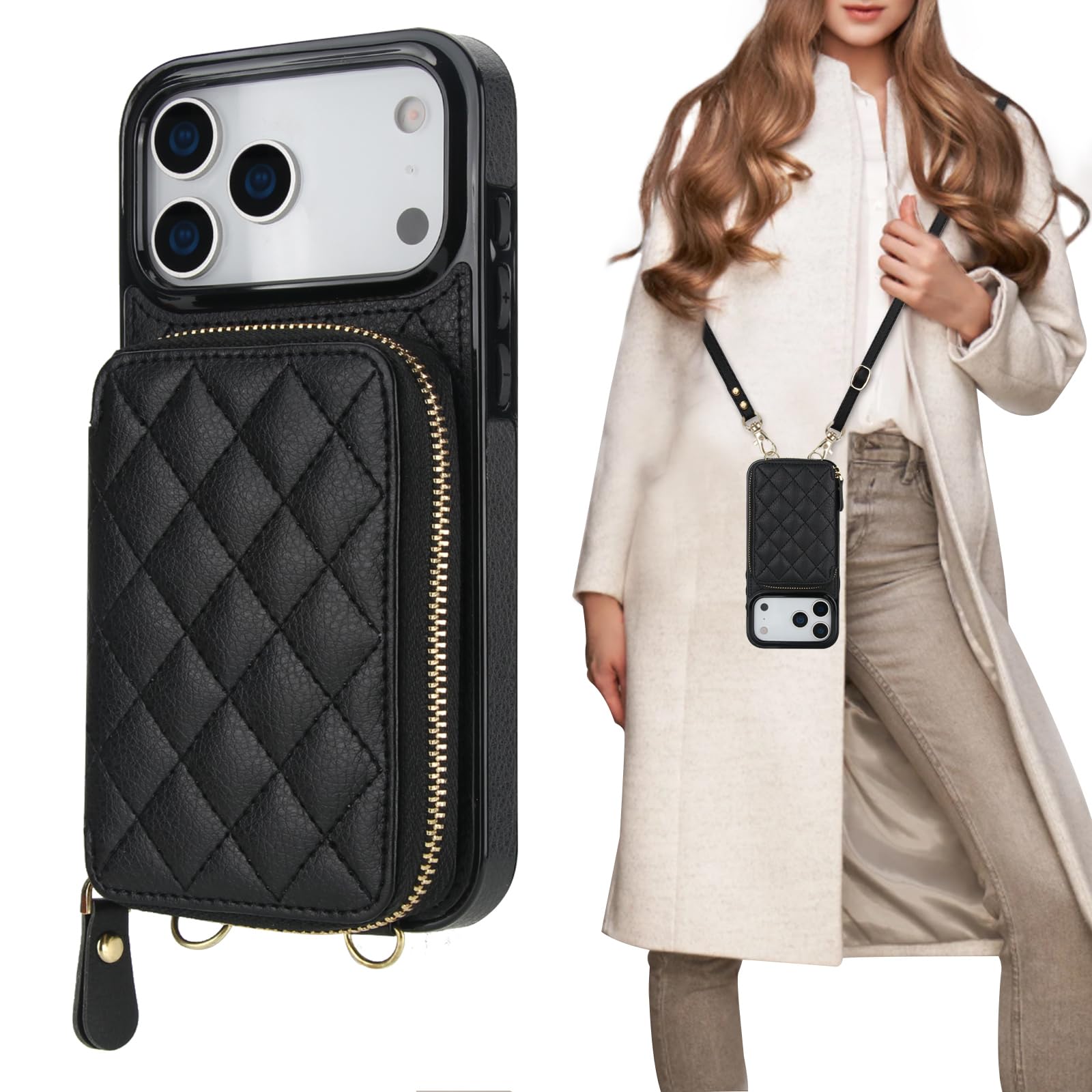 Photo 1 of Bocasal Crossbody Wallet Case for iPhone 17 Pro Max, RFID Blocking PU Leather Zipper Handbag Purse Flip Cover, Kickstand Folio Case with Card Slots Holder Wrist Strap Lanyard 5G 6.9 Inch (Black)