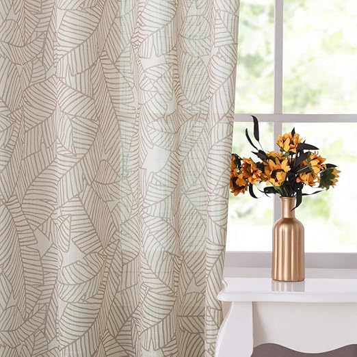 Amazon Com Ryb Home Linen Sketch Leaf Sheer Curtains Autumn