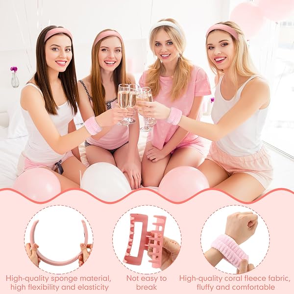 WAVYKNOT 32 PCS BACHELORETTE PARTY ACCESSORIES BRIDE SPA HEADBANDS BRIDESMAID WRISTBAND BRIDESMAID PROPOSAL GIFTS 4.1 INCH SQUARE HAIR CLIPS FOR WOMEN SLEEPOVER WEDDING PARTY FAVORS