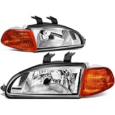 DNA MOTORING Chrome Clear Headlights with Corner Lamps Compatible with 92-95 Civic 2/3Dr, HL-OH-HC922D-CH-CL1