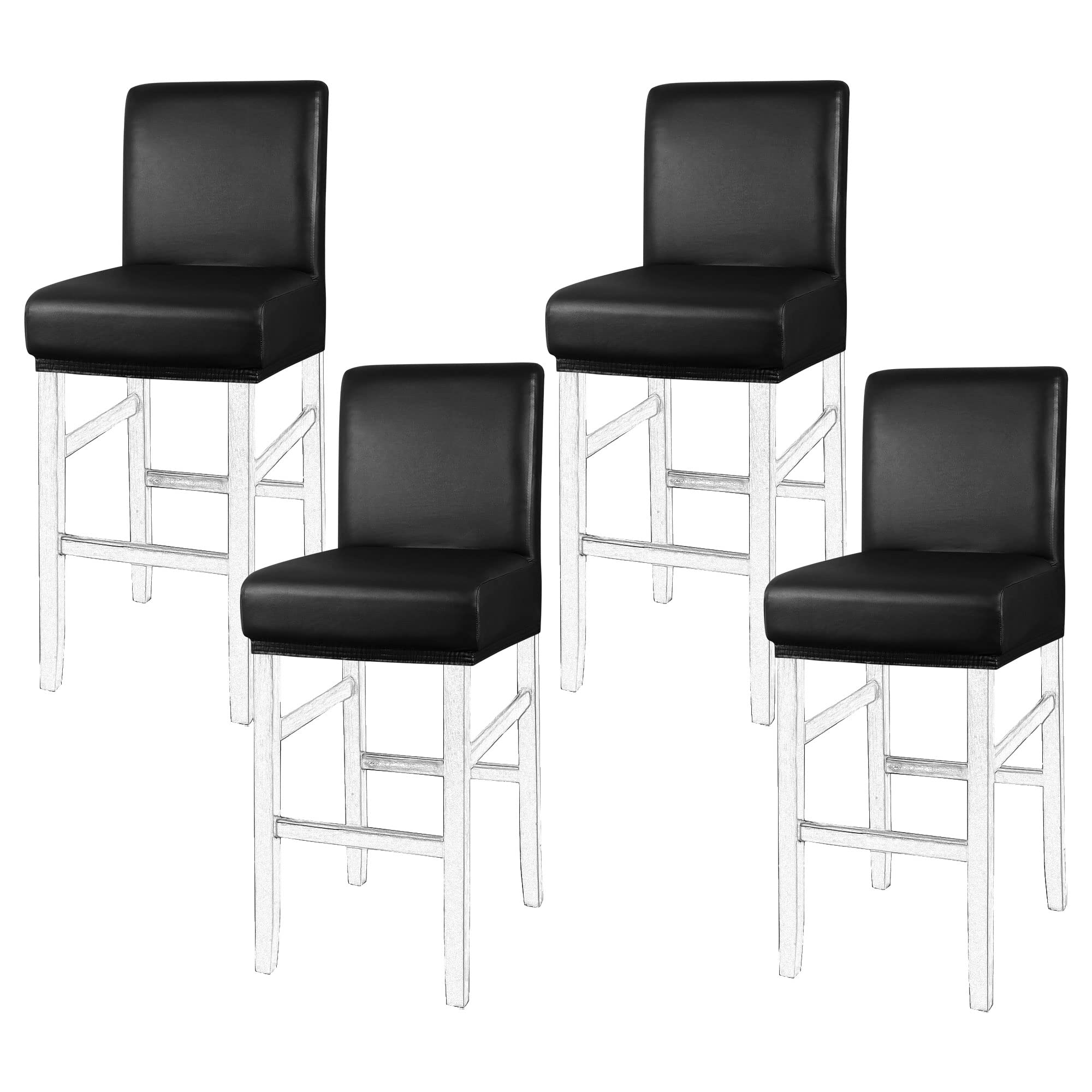 PiccoCasa Pack of 4 Bar Stool Covers, Waterproof Dining Chair Covers for Home Kitchen Dining Room Pub Counter, PU Leather Soft Removable Chair Cover Slipcover Protector Black
