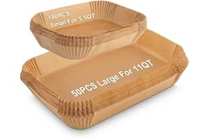 Air Fryer Liners 12"x8"& Air Fryer Liners 8"x6" Rectangle Parchment Paper for 8-12 QT Air Fryers Non-Stick, Bleach-Free & Dis
