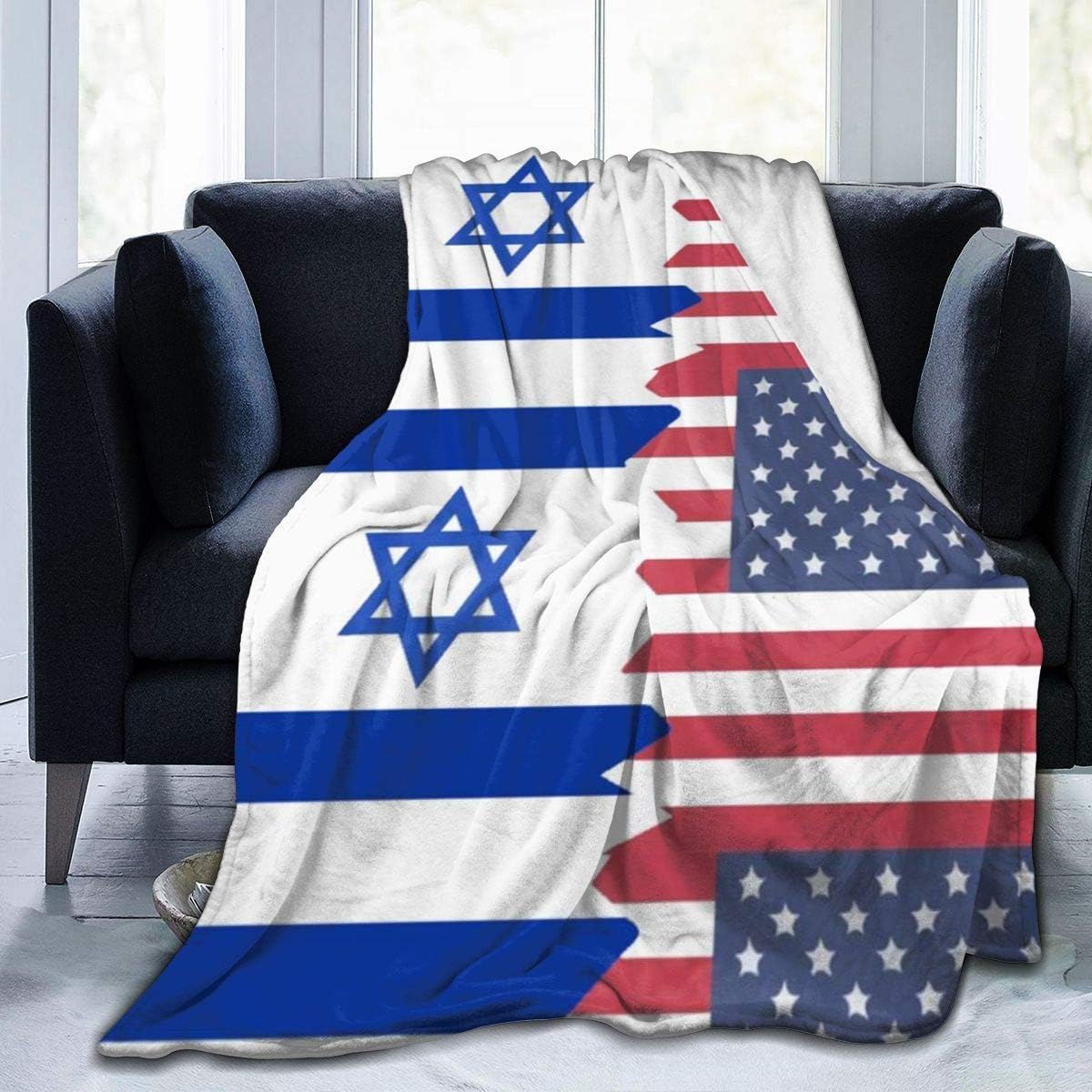 Israel USA Flag Fleece Throw Blanket Super Soft