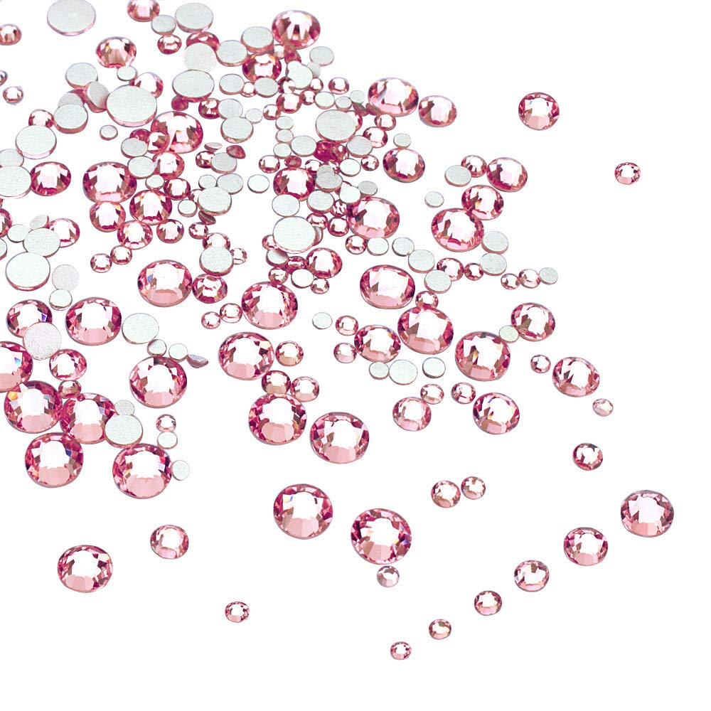 LolliBeads Resin Crystal Round Nail Art Mixed Flat Backs Acrylic Rhinestones Gems,Mix Size 1.5-5 mm, Color Light Pink (1200Pcs)