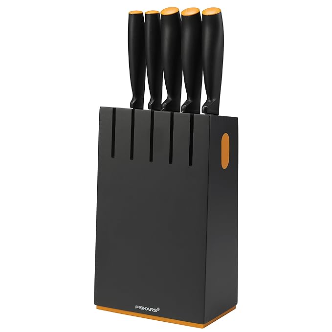 Fiskars Design-Messerblock mit 5 Messern, Breite: 14,5 cm, Höhe: 36 cm, Birkenholz, Schwarz, Functional Form, 1014190