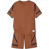Cakaner Tween Boys Clothes Summer Simple Print T-Shirt And Shorts Set 2 Pieces Teen Trendy Outfits Size 7-14 Year