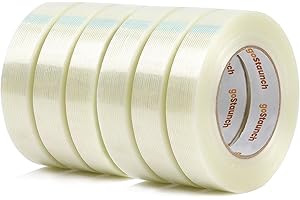 goStaunch Filament Strapping Tape (1" x 60 yds, Pack of 6) Transparent 5.5mil Reinforced Fiberglass Tape - Synthetic PET Adhesive Heavy Duty