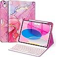 Soke for iPad (A16) 11th/10th Generation Case with Keyboard(2025/2022)-7 Color Backlight Wireless Detachable Folio Keyboard Cover with Built-in Pencil Holder for iPad 11/10.9 inch, HotPink Marble