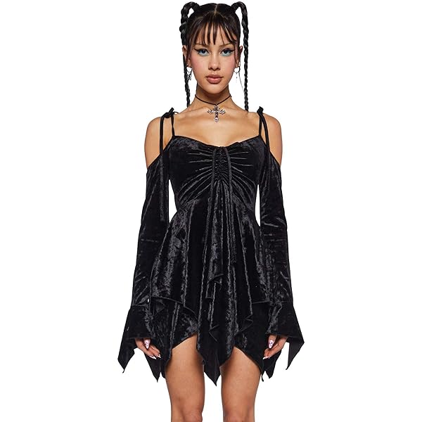 knee length dresses for ladies Widow Goth Floral Strapless Twill Mini Dress