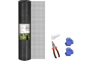 HOPERAN Black Hardware Cloth 1/2 inch 48 x 50 Ft Mesh 19 Gauge PVC Coated Chicken Wire Mesh - Vinyl + Galvanized Double Coated Fence - Welded Wire Mesh Roll for Chicken Coop Fencing Garden Fencing