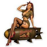 2pcs Vintage WWII Army Girl Pin Up Sticker, Vinyl Decal, 5 inches (Bomb)