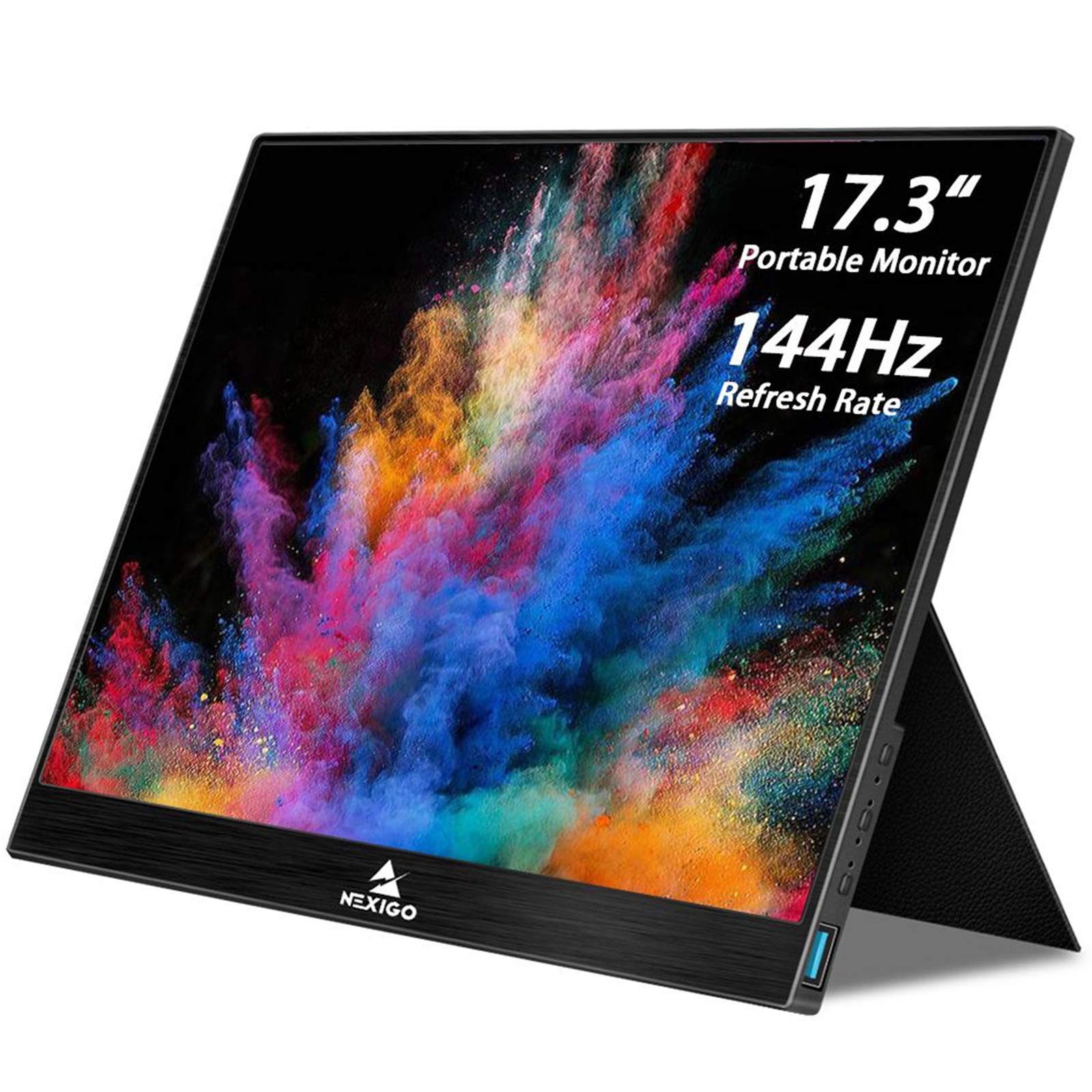Photo 1 of NexiGo 144Hz 17.3 Inch Portable Gaming Monitor, FHD IPS Computer Display, Dual Speakers Eye Care Screen with HDMI/Type C for Laptop PC/MAC/Surface/PS4/Xbox/Switch, Included Black Smart Cover (Renewed)