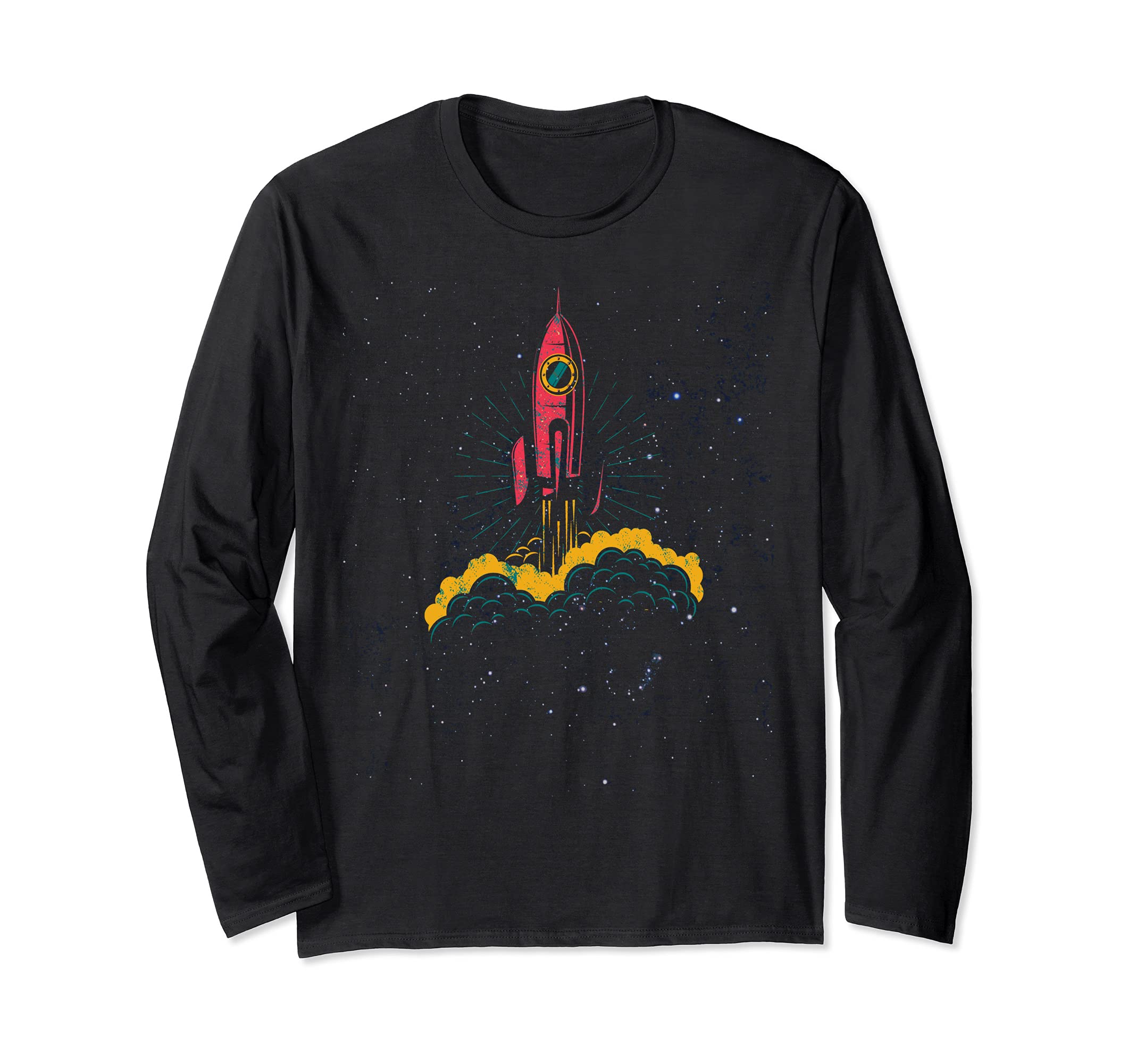 SciFi Steampunk Rocket to Sky at Night with Retro Space Ship Long Sleeve T-Shirt