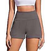 PINSPARK Workout Shorts Women Wide Leg Athletic Shorts High Waisted Yoga Shorts Tummy Control Gym Short with Pockets