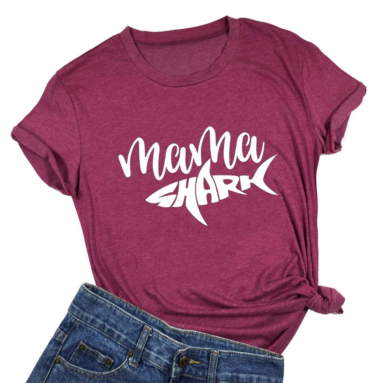 Mama Shark T Shirt Funny Short Sleeve Letter Print Graphic Cute Tops Tees