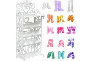 BJDBUS 1 Doll Shoes Rack Shelf + 20 Pairs Shoes Set Accessories High Heel Boots Sandals Assorted Furniture for 11.5 Inch Girl Doll