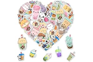 ZULUVINYL 50 Pack Pcs Boba Bubble Tea Stickers for Water Bottles Waterproof Vinyl Laptop Luggage Helmet Cups Funny Cute Random Sticker Packs Teens Girls Adults Boys Aesthetic Small Decals