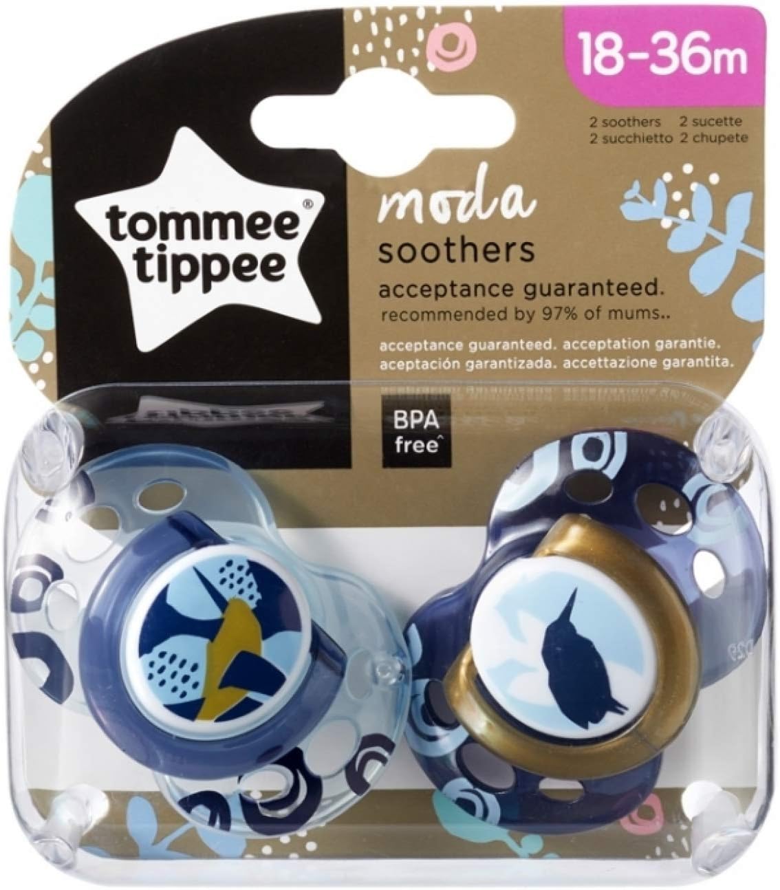 Tommee Tippee Moda Dummy, Symmetrical Orthodontic Shape, BPA-Free Silicone, 18-36 m, Pack of 2, Multi-Colour - Image 4
