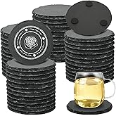 Inracity 50 Pack Slate Drink Coasters Set, 4 Inch Round Rock Stone Coaster Blank Slate Coasters for Engraving DIY Painting, Black Bar Coasters Bulk for Drink Coffee Bar Party Home Office