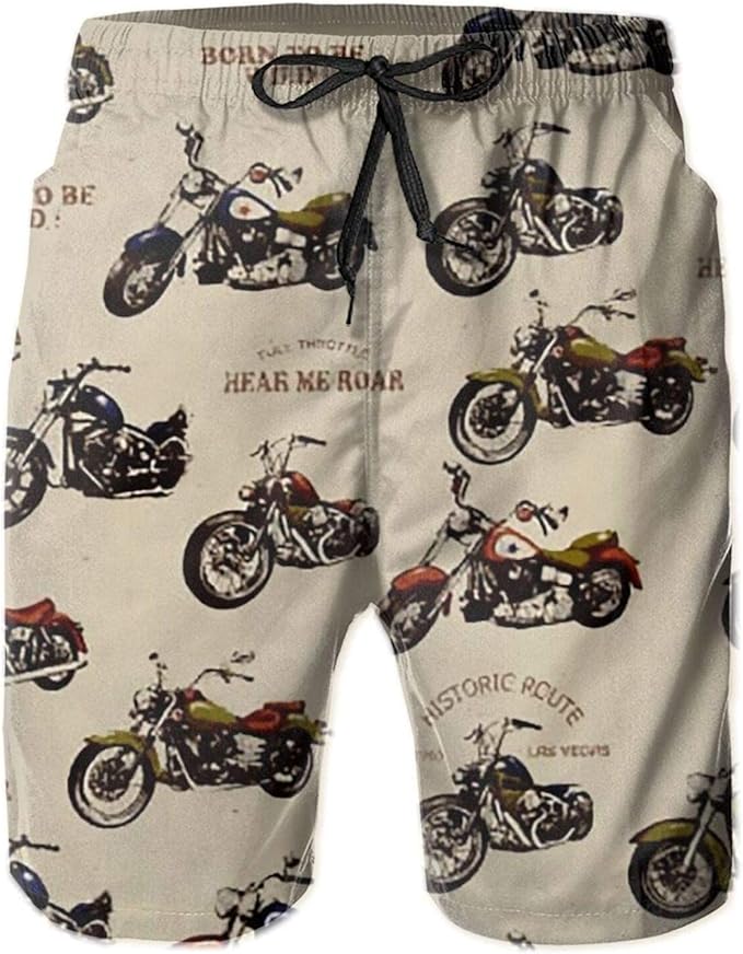OMOXILOUY Old Motorcycle，Men's Swim Trunks Quick Dry Beach Board Shorts