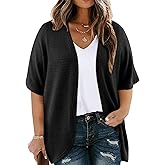 Eytino Womens Plus Size Cardigan Casual Short Sleeve Waffle Knit Kimono Open Front Tops(1X-5X)