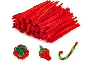 RAINFLOW Pipe Cleaners Craft Supplies - 200 PCS Chenille Stems Fuzzy Craft Wire for Handicrafts Twisting Stick DIY for Craft Bouquets Animals Halloween Christmas Easter Birthday (Red)