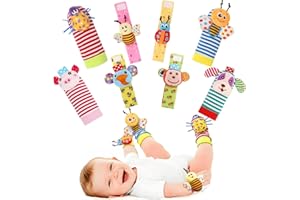 BLOOBLOOMAX Wrist Rattles Foot Finder Rattle Sock Baby Toy, Rattle Toy, Arm Hand Bracelet Rattle, Feet Leg Ankle Socks, Activity Rattle Present Gift for Newborn Infant Babies Boy Girl Bebe (8 pcs-A)