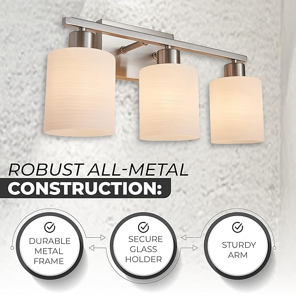 THE DOOR BULL MODERN BATHROOM VANITY LIGHT, MILKY WHITE GLASS SHADES, WALL SCONCE FOR BEDROOM & LIVING ROOM, E26 SOCKET, OVER MIRROR LIGHTING FIXTURE (BRUSHED NICKEL, 3 LIGHTS)
