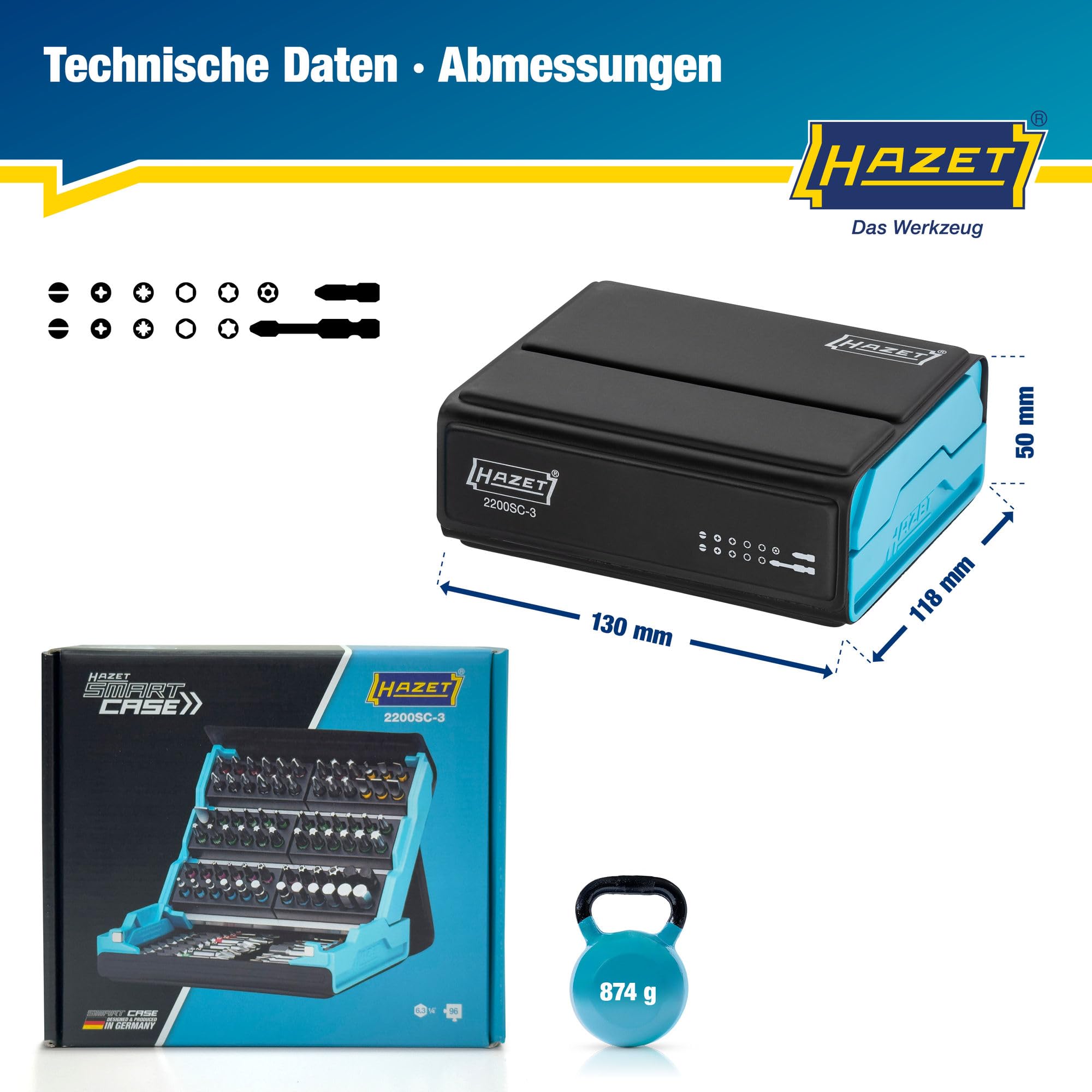 HAZET Smartcase Bit-Satz 2200SC-3 I 96-teilig, Antrieb: Sechskant 6,3 (1/4 Zoll), maximal viele Werkzeuge auf kleinstem Raum für beste Übersicht I klappbarer Werkzeug-Satz Made in Germany 5