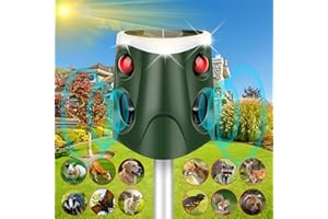 EPICING Solar Ultrasonic Animal Repeller, Outdoor 360° Animal Deterrent Solar Dog Chaser, Ultrasonic Solar Powered Animal Repeller Waterproof Animal Repeller Protect Farm for Dog, Cat, Bird, Rabbit, Raccoon