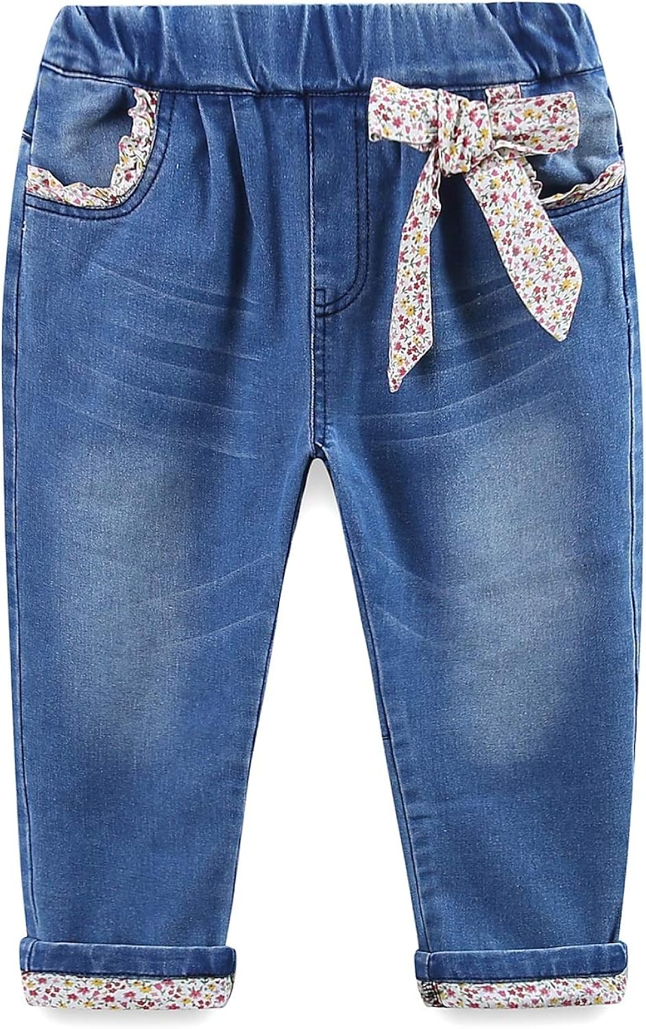Mud Kingdom Little Girl Jeans 3T Elastic Waist Flower Blue