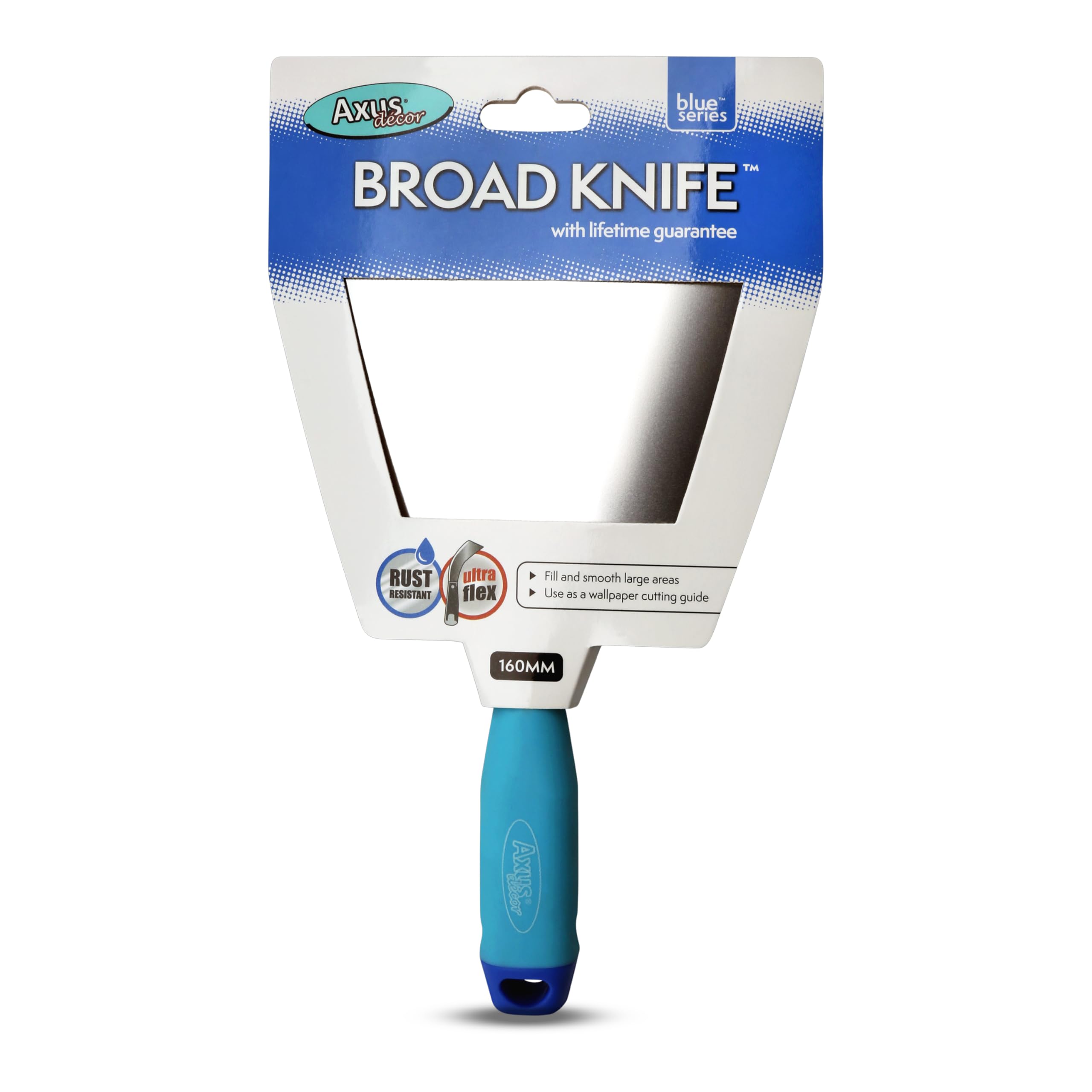 Axus Decor Stainless Steel Broad Spatula (Blue Series) Flexible Wide Filling Knife - 160mm, Filler Knife - Putty Knife for Professional & DIY Projects - Anti Rust Blade and Soft Grip Ergonomic Handle