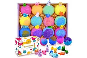 EXCALLA Bath Bombs for Kids with Toys Inside Surprise - 12pack Bubble Bath Fizzies Vegan Essential Oil Spa Bathbombs Fizz Bath Balls Kit for Girls Boys Women Skin Moisturize, Handmade Girl Gift Set, Kid Safe