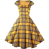 PUKAVT Women's Cocktail Party Dress Cap Sleeve 1950 Retro Swing Dress with Pockets