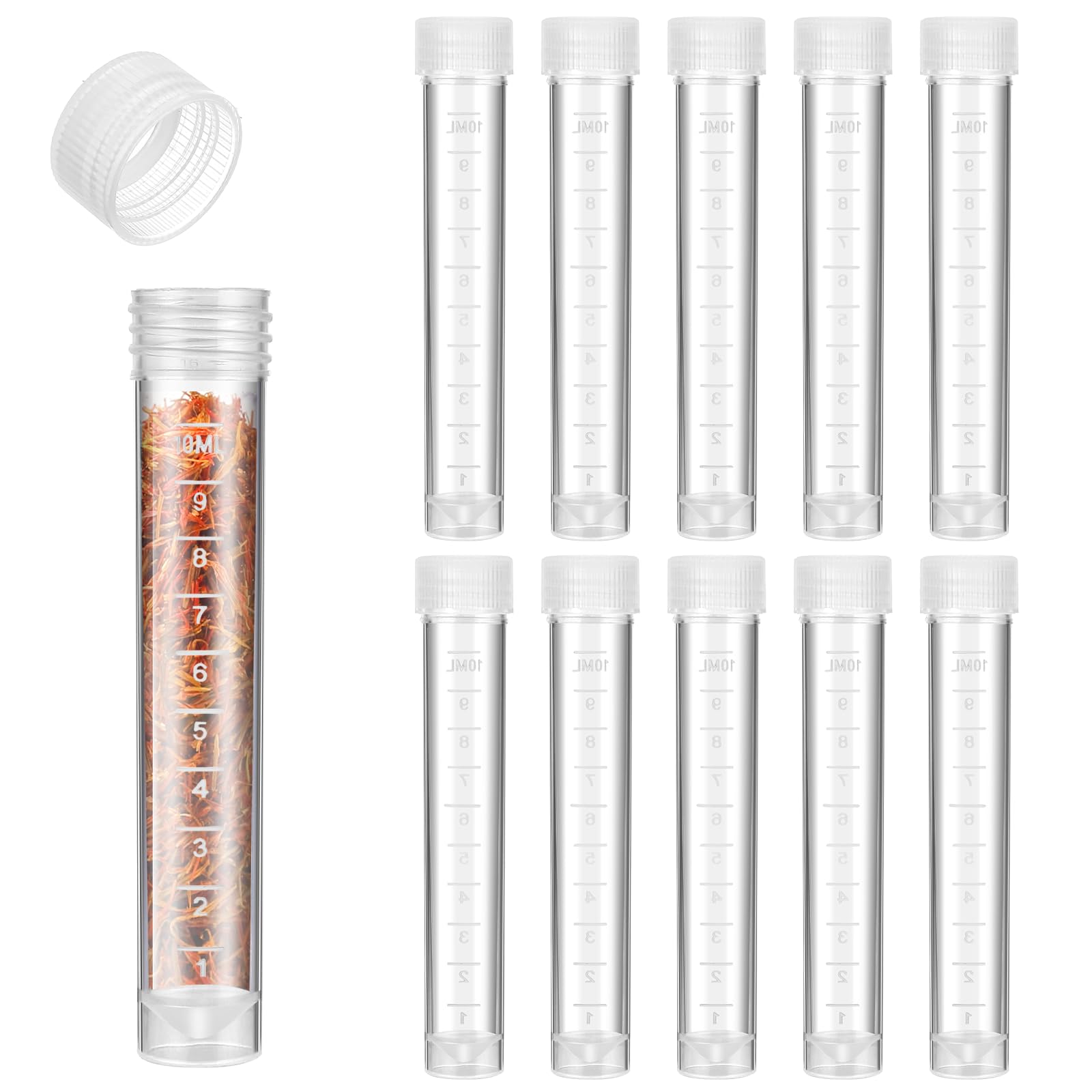 Photo 1 of 10 Pcs 10ml Clear Plastic Test Tubes with Caps, Sample Frozened Test Tubes Vials Seal Cap Container Small Liquid Sample Vial Leak-Proof Flat Clear Bottle Storage Vial for Lab, Liquid Storage